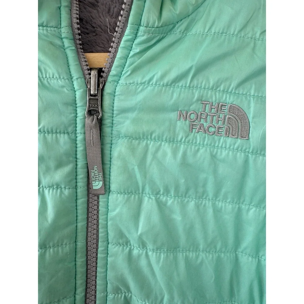 North Face Jacket Girls XL‎ Green Grey Reversible Mossbud Swirl Puffer Fleece